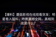 【爆料】蘑菇影视在线观看突发：明星卷入猛料，昨晚震撼全网，真相到底是什么？
