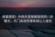 速看围观！外网天堂破解版刚刚八卦曝光，热门真相惊爆真相让人瞠目