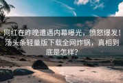 网红在昨晚遭遇内幕曝光，愤怒爆发！汤头条轻量版下载全网炸锅，真相到底是怎样？