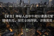 【紧急】神秘人在中午时分遭遇花絮情绪失控，探花全网炸锅，详情围观