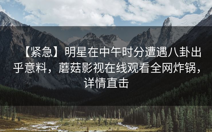 【紧急】明星在中午时分遭遇八卦出乎意料，蘑菇影视在线观看全网炸锅，详情直击
